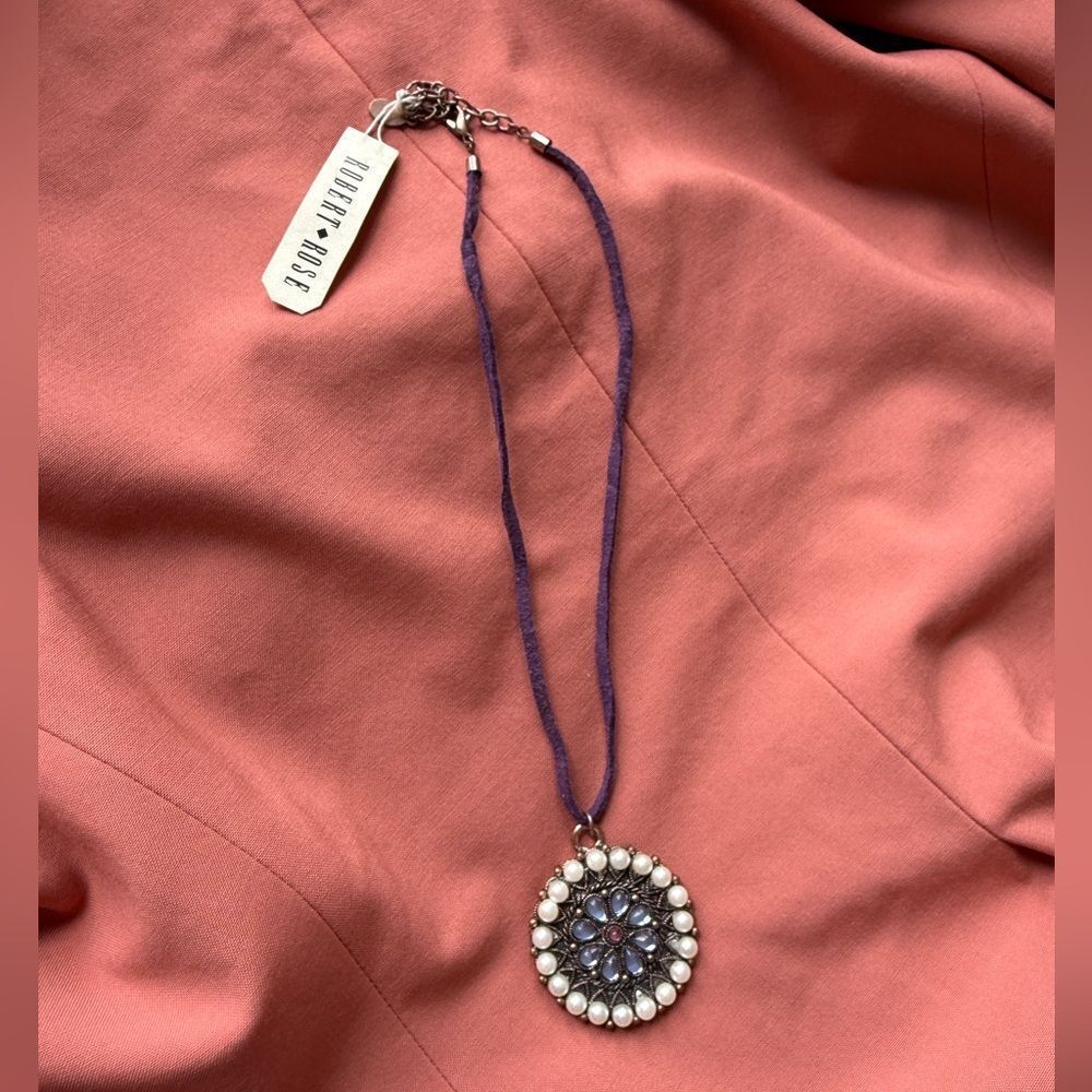 Y2K/ 90s New with Tags Robert Rose Purple Suede Necklace with Faux Amethyst, Pe